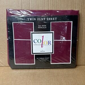 NEW Vintage Color Classics by Stevens Percale King Flat Sheet Burgundy Kmart